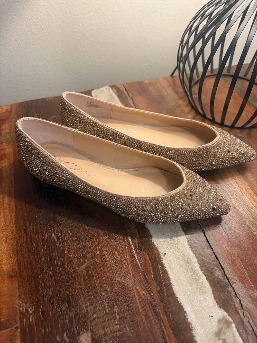 Betsy Johnson Embellished Pointed Toe Ballet Flats - gold rhinestone
